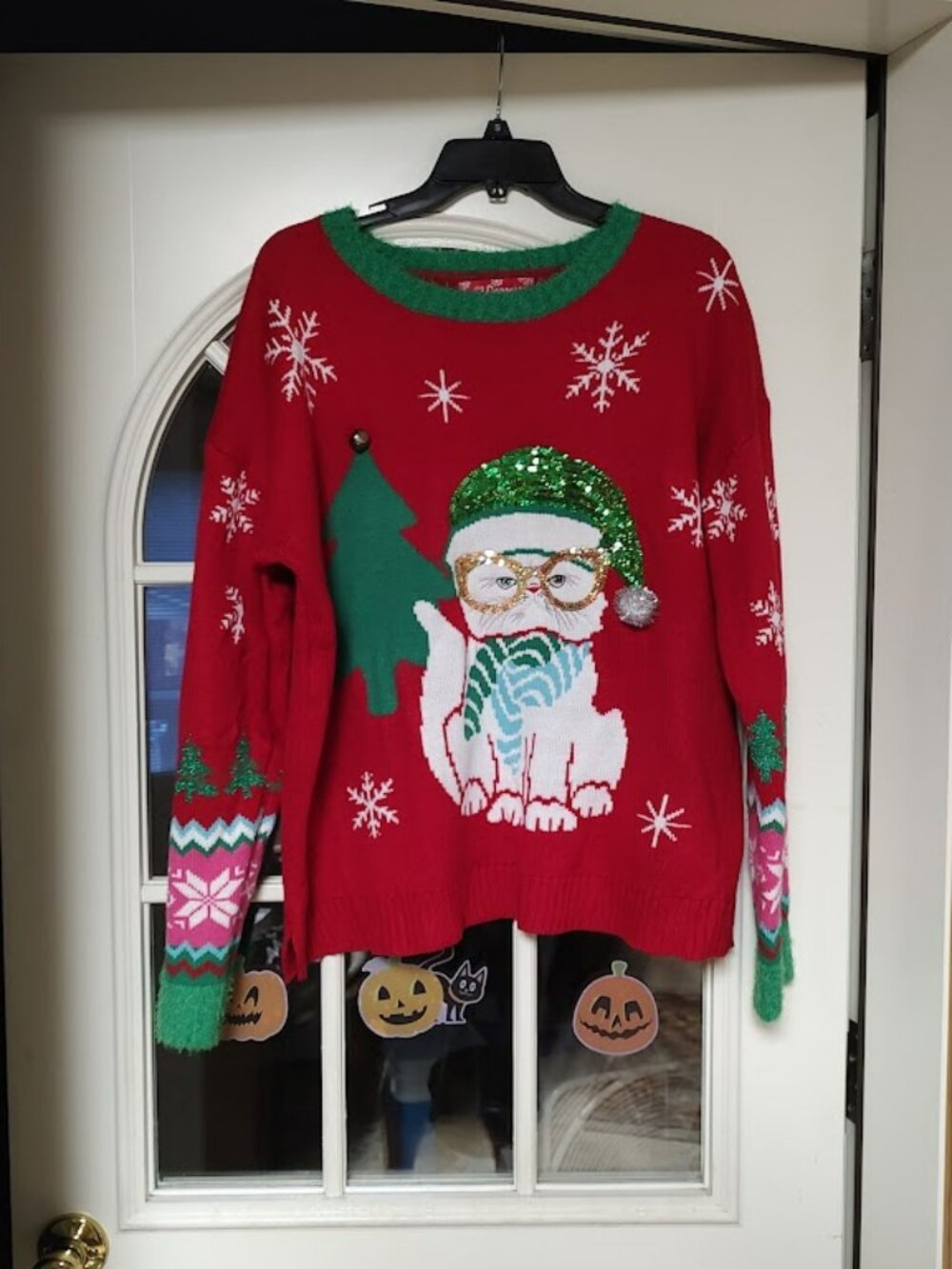 33 Degrees Red Multi-Color Cat Ugly Christmas Sweater Women's XL Worn 1 Time